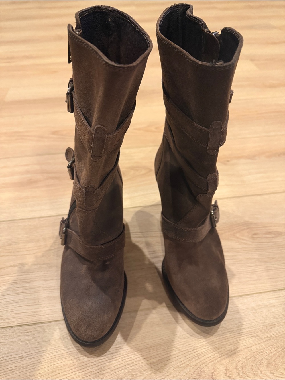 J. Crew Brown Suede Lace-Up Mid-Calf Boots
